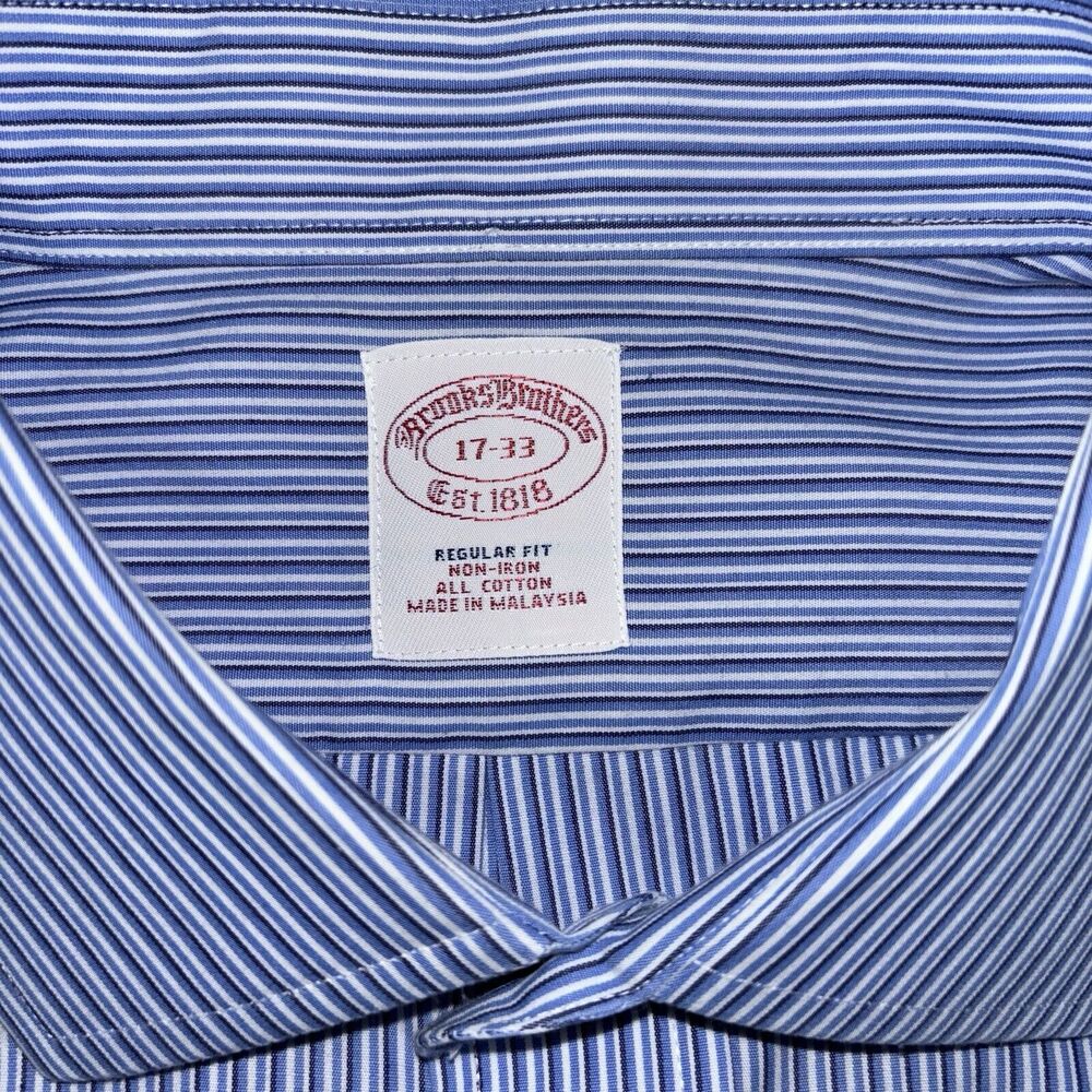Brooks Brothers Men's 17 33 Button-Up Shirt Blue Striped Long Sleeve Business